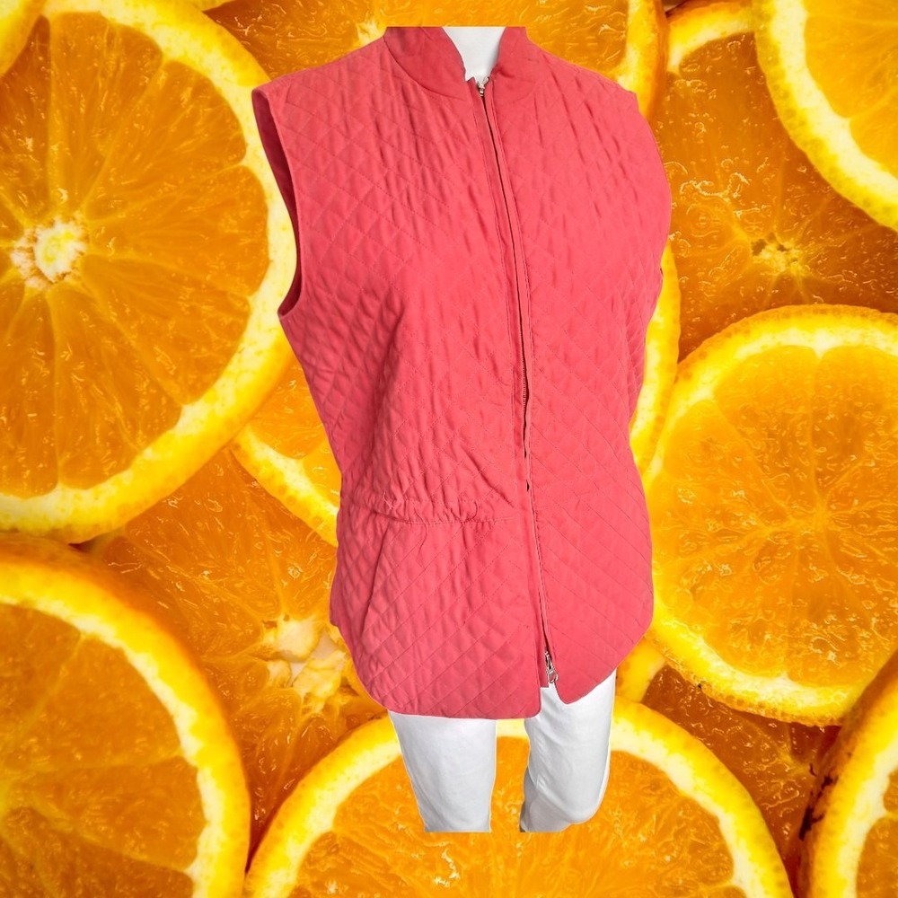Talbots Petites Quilted Vest Coral Red Sleeveless Full Zip Up Pockets S